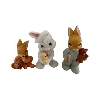 Vintage Homco Bunny Figurines Set Of 3 Easter Decor Nursery Cottagecore Spring